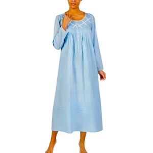 Eileen West Blue POETIC Long Sleeve COTTON LAWN Long Ballet Nightgown Sz L Midi